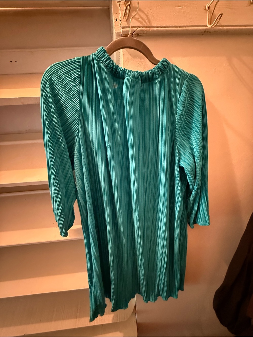 Joan Rivers Teal Pleated Ruffle-Neck Tunic